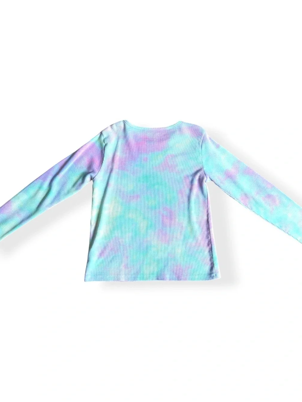 Girls' Tie-Dye Waffle Knit Top - Aqua & Lavender